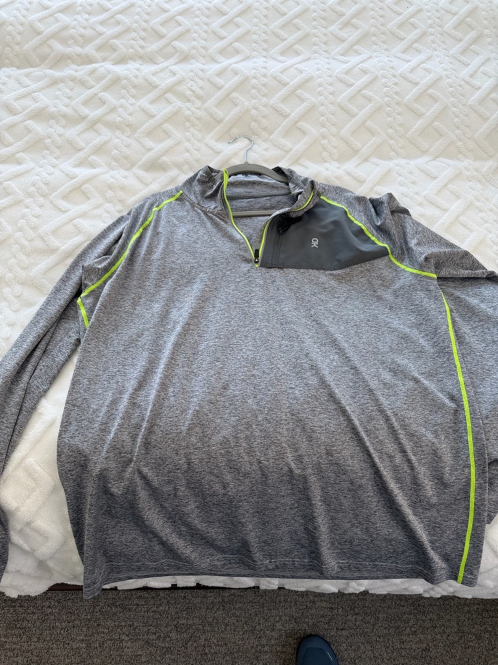 Gray Quarter-Zip Pullover with Neon Trim